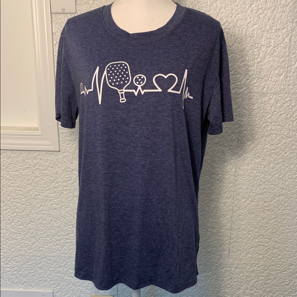 Women’s large Pickleball heathered Navy Blue Graphic T-Shirt - Picture 1 of 5